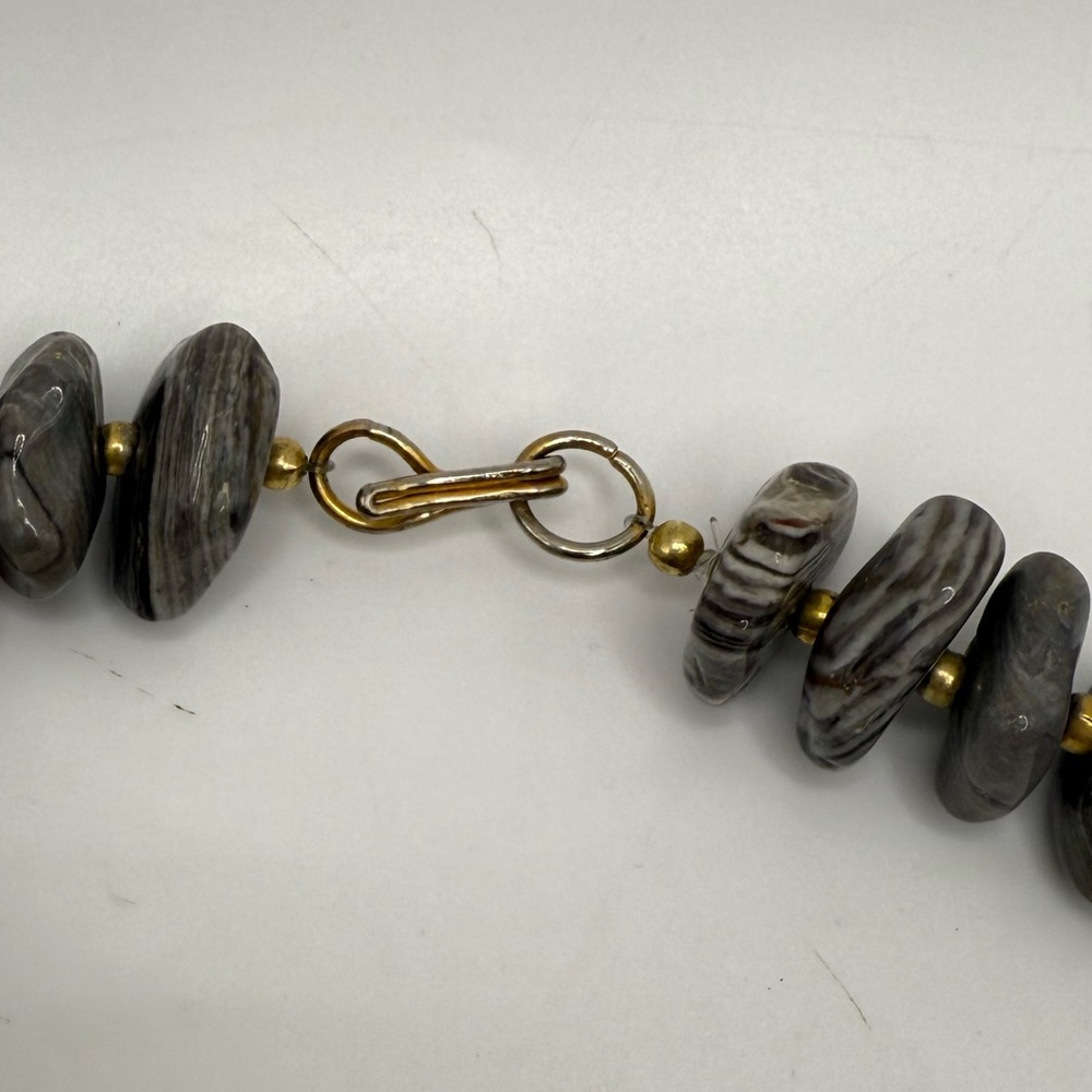 Chunky Natural Stone Bead Statement Necklace Gray… - image 4